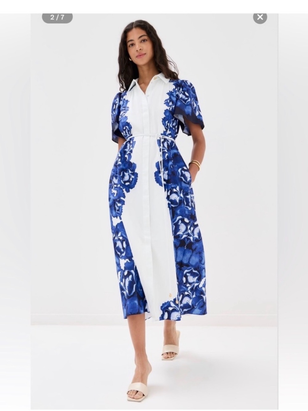A.L.C. Blue and White Floral Midi Shirt Dress